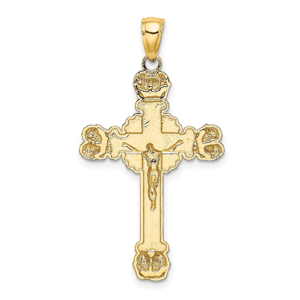 Million Charms 14K Yellow Gold Themed Relgious Crucifix With Sunburst Charm