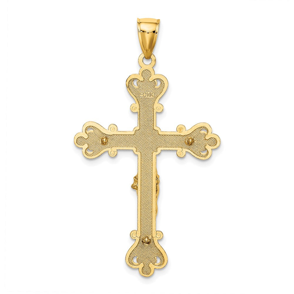 Million Charms 14K Yellow Gold Themed Engraved Relgious Crucifix Charm