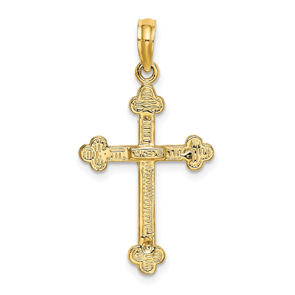 Million Charms 14K Yellow Gold Themed 2-D Narrow Relgious Crucifix With Spade Tips Charm