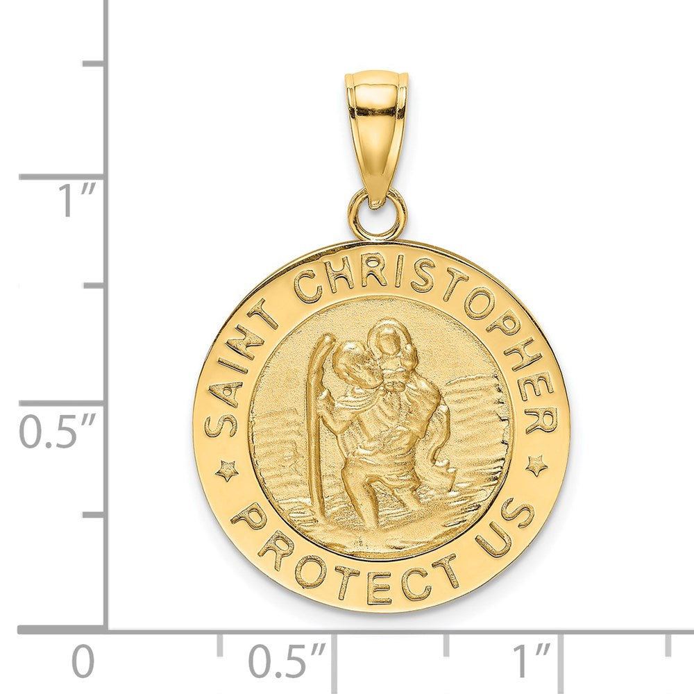 Million Charms 14K Yellow Gold Themed Polished & Satin Religious Saint Christopher Coin Charm