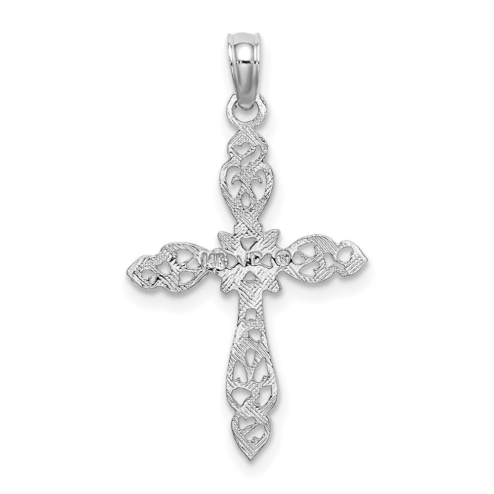 Million Charms 14K White Gold Themed Polished & Cut-Out Relgious Cross Charm