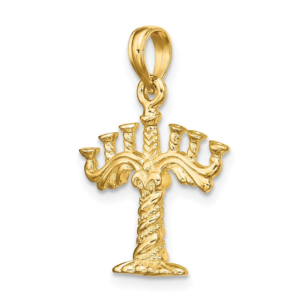 Million Charms 14K Yellow Gold Themed 3-D Textured Menorah Charm