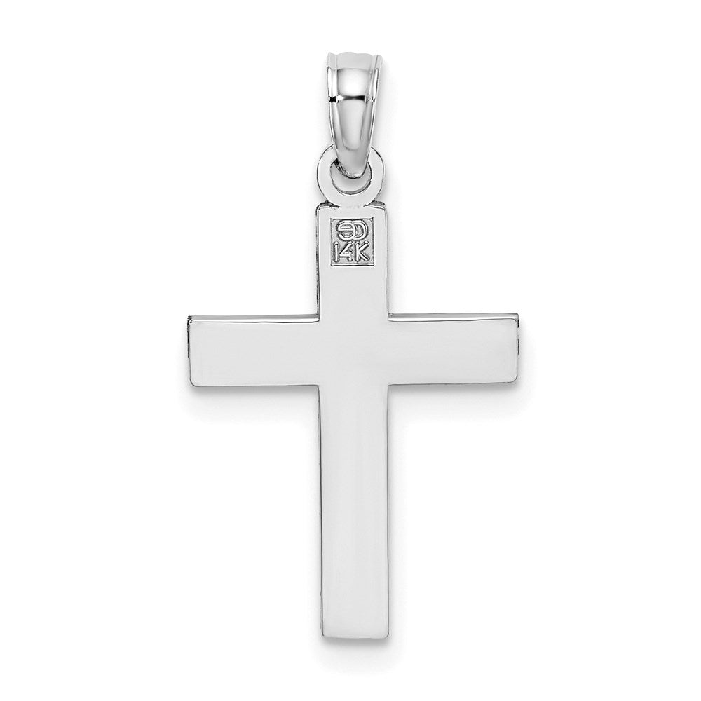 Million Charms 14K White Gold Themed Diamond-Cut Block Relgious Cross Charm