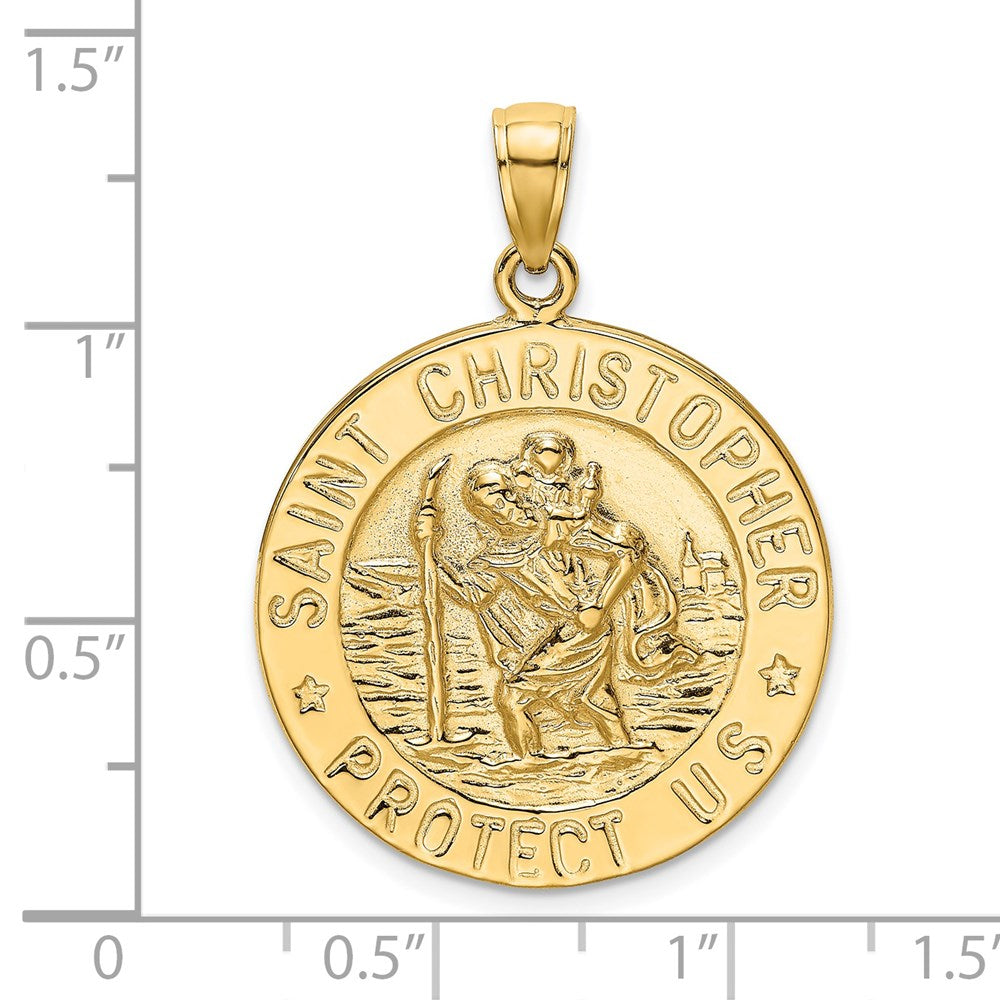 Million Charms 14K Yellow Gold Themed Polished Religious Saint Christopher Coin Charm