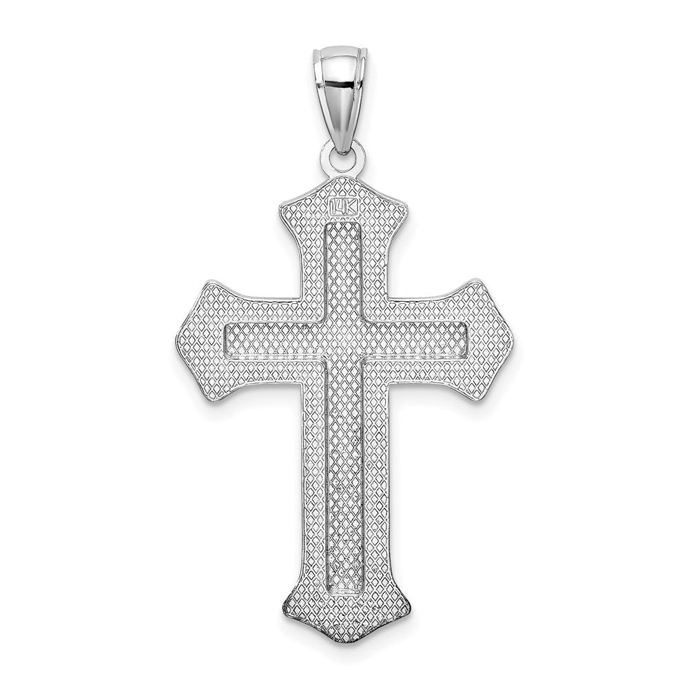 Million Charms 14K White Gold Themed 2-D Filigree Center Block Relgious Cross Charm