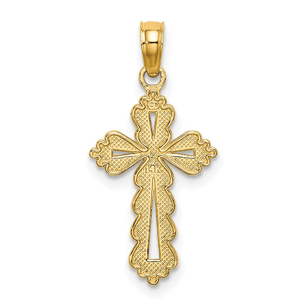 Million Charms 14K Yellow Gold Themed Scalloped Relgious Cross With Cut-Out Center Charm