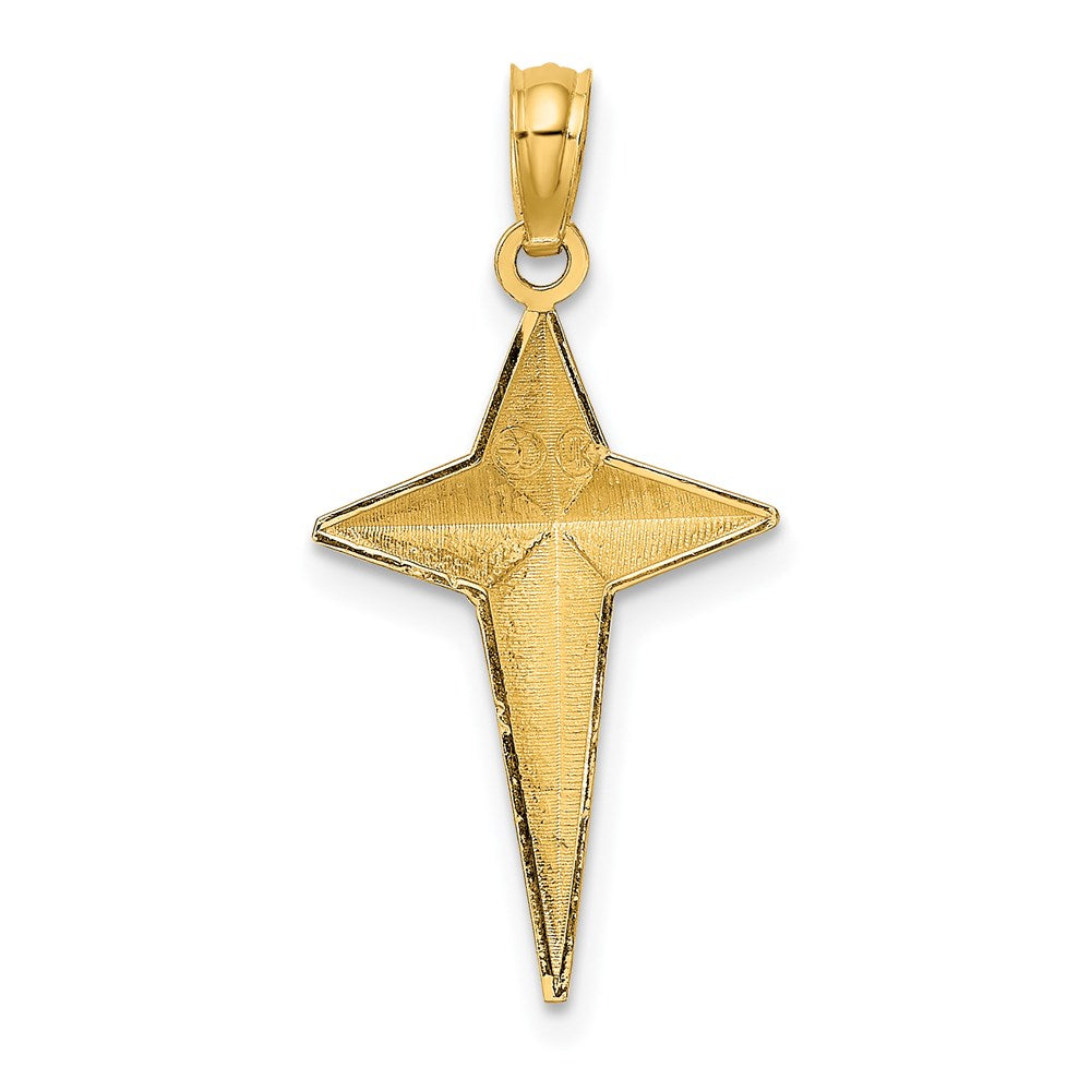 Million Charms 14K Yellow Gold Themed 2-D Polished Triangle Tipped Relgious Cross Charm