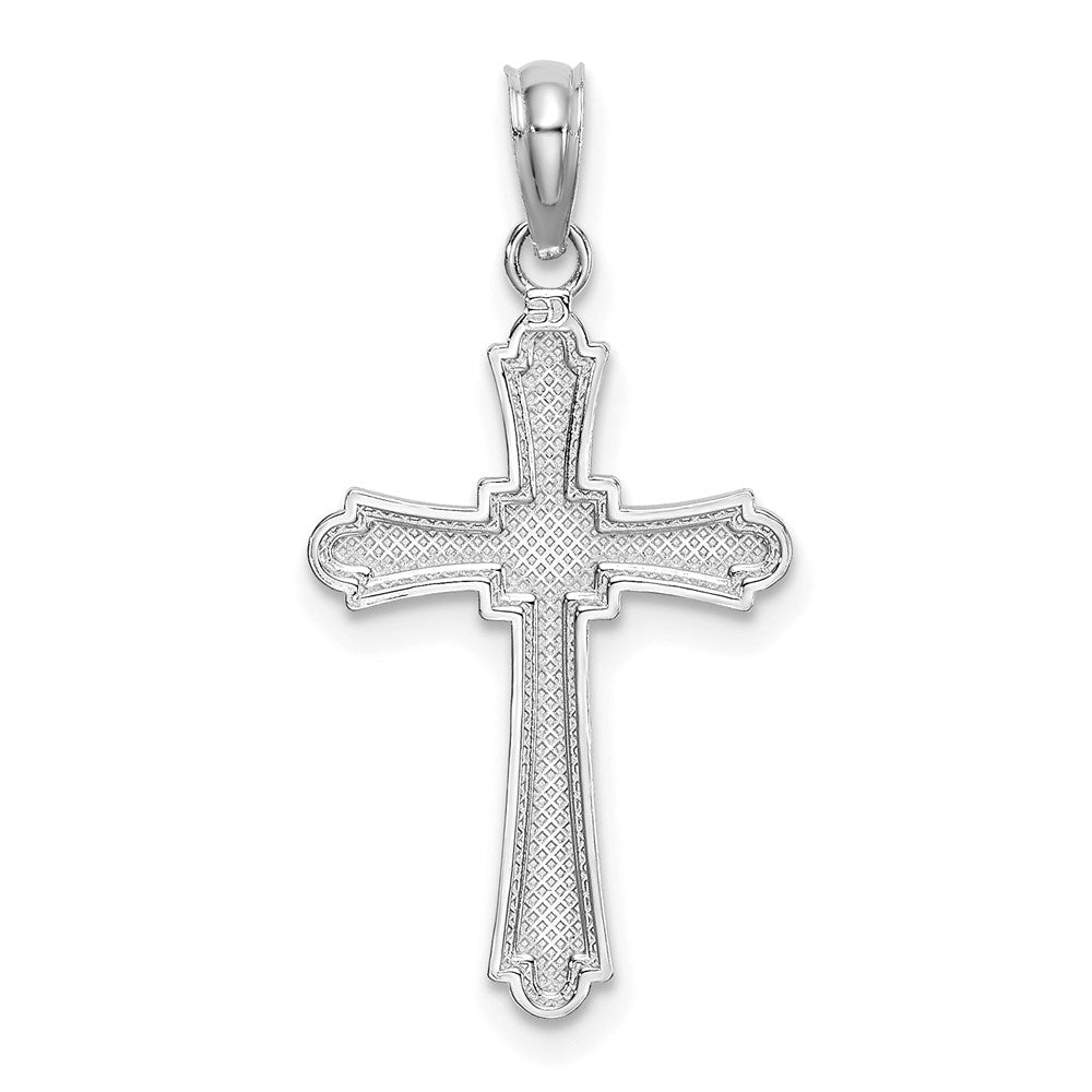 Million Charms 14K White Gold Themed Diamond-Cut Marquis Shape Relgious Cross Charm