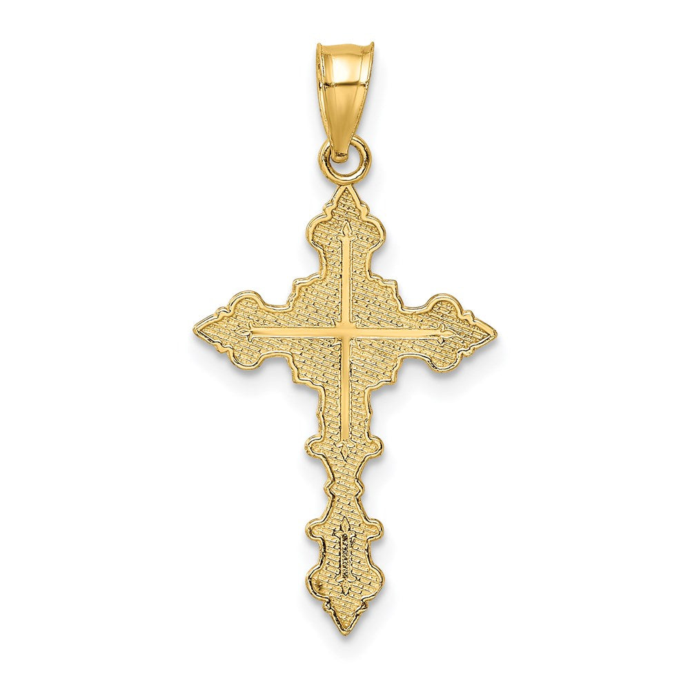 Million Charms 14K Yellow Gold Themed Relgious Crucifix With Fancy Edges Charm