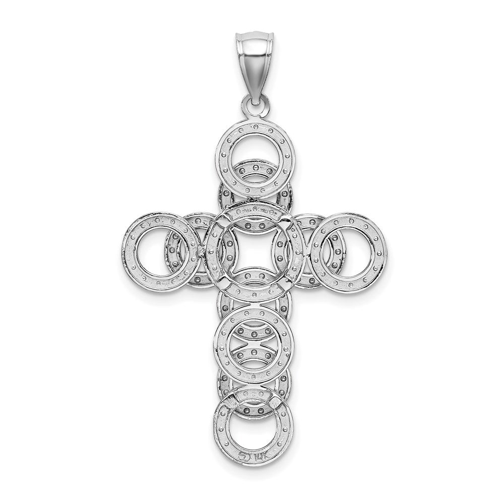 Million Charms 14K White Gold Themed 2-D Circular Infinity Illusion Relgious Cross Charm