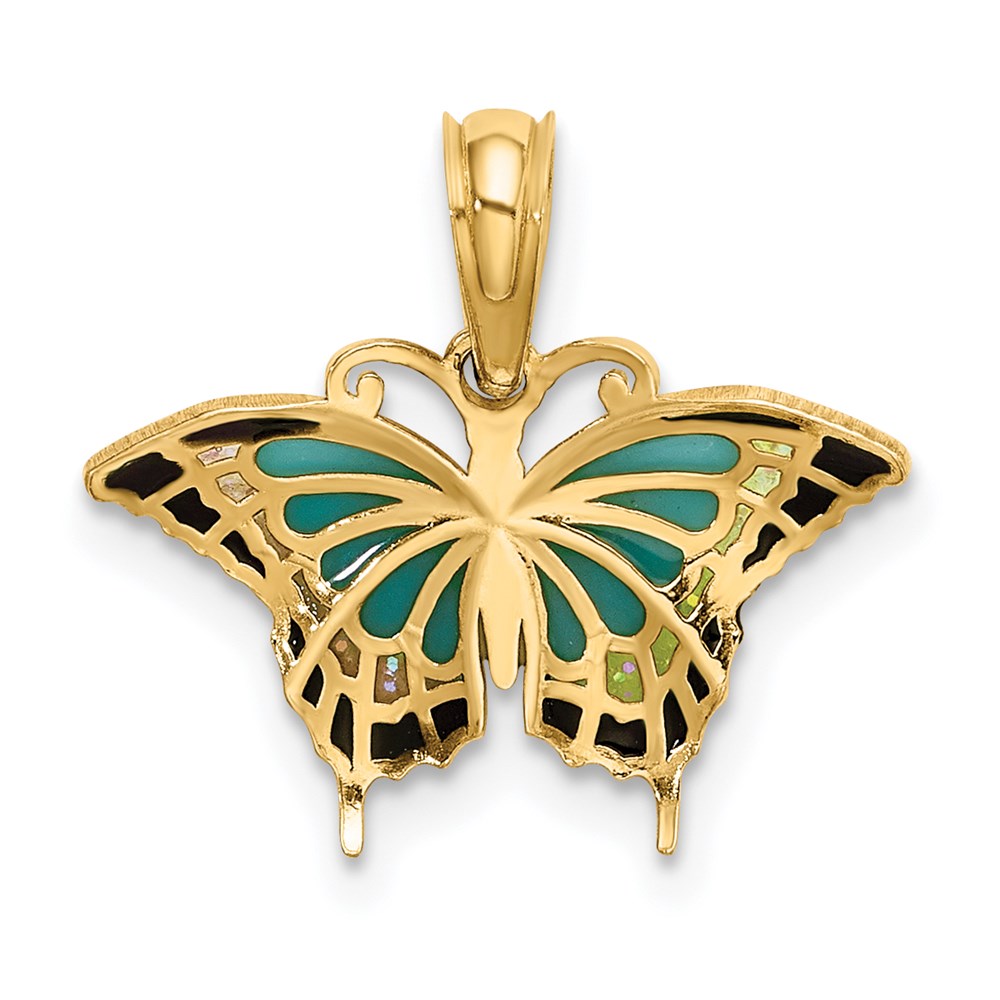 Million Charms 14K Yellow Gold Themed Small With Stained Glass Wings Butterfly Charm