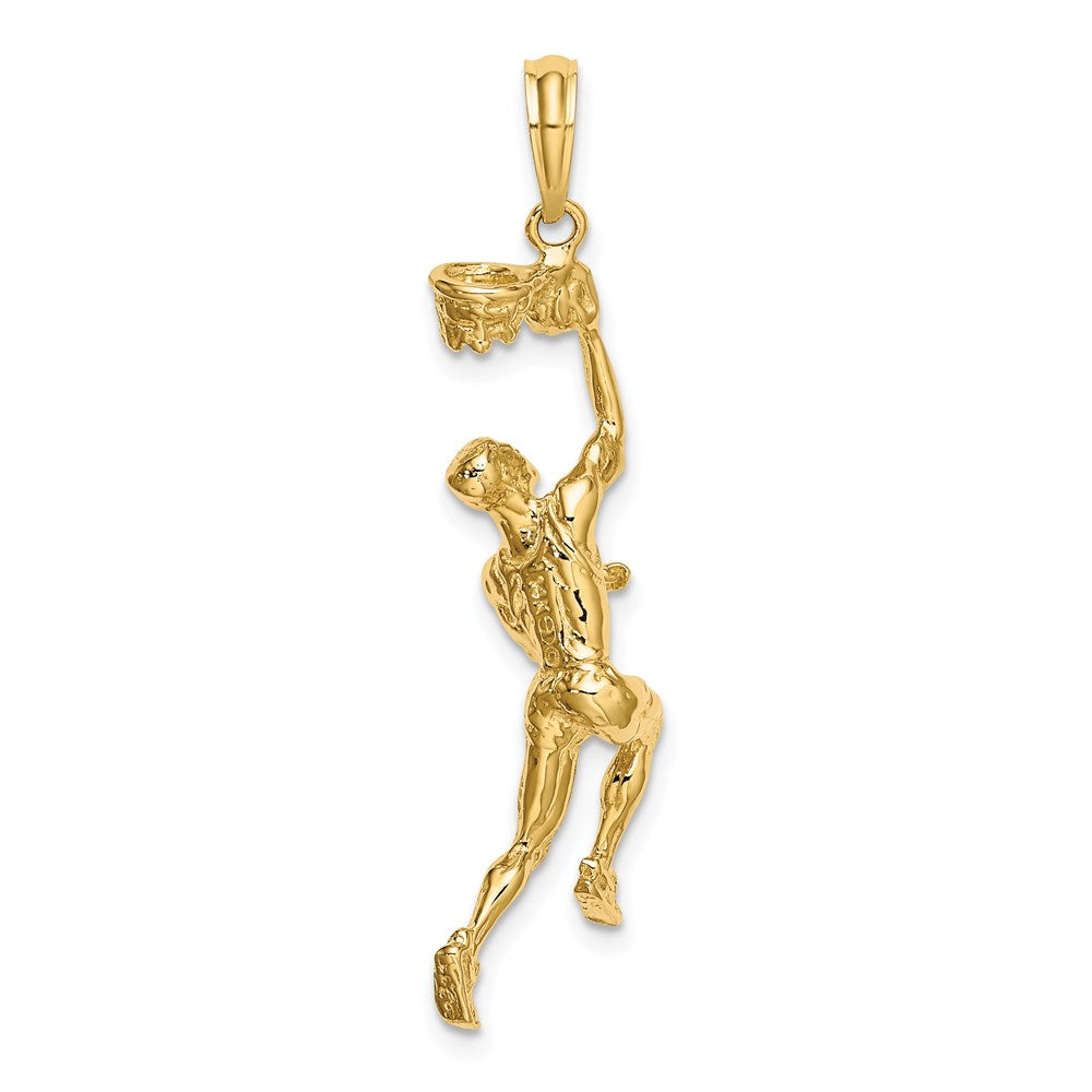Million Charms 14K Yellow Gold Themed 3-D Sports Basketball Player With Raised Ball & Partial Hoop Charm