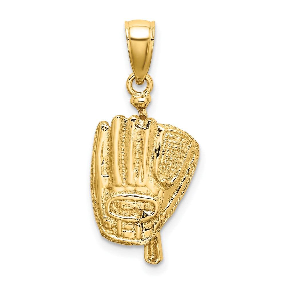 Million Charms 14K Yellow Gold Themed 3-D Polished Sports Baseball Glove, Bat & Ball Charm