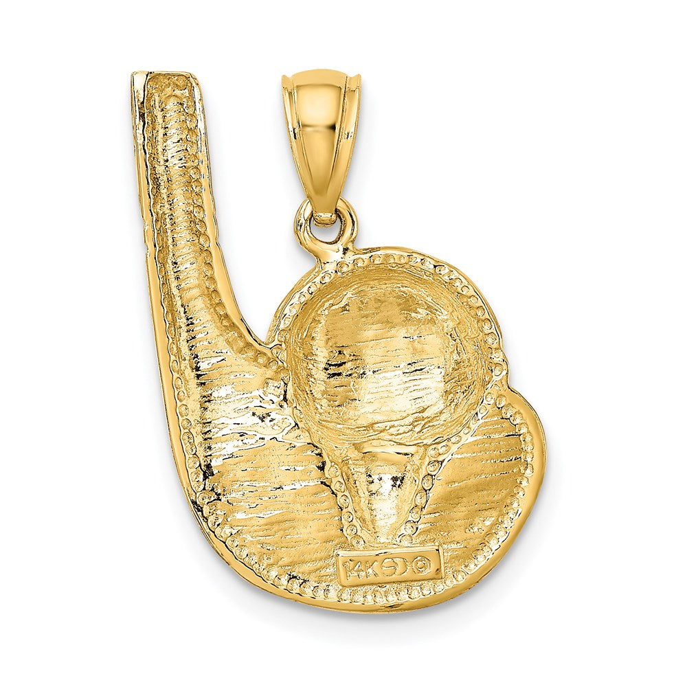 Million Charms 14K Yellow Gold Themed 2-D Sports Golf Club & Ball On Tee Charm