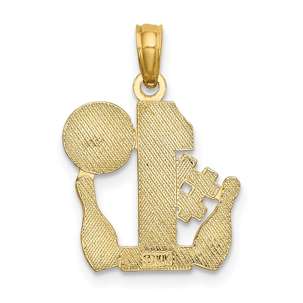 Million Charms 14K Yellow Gold Themed #1 Bowling Story With Ball & Two Pins Charm