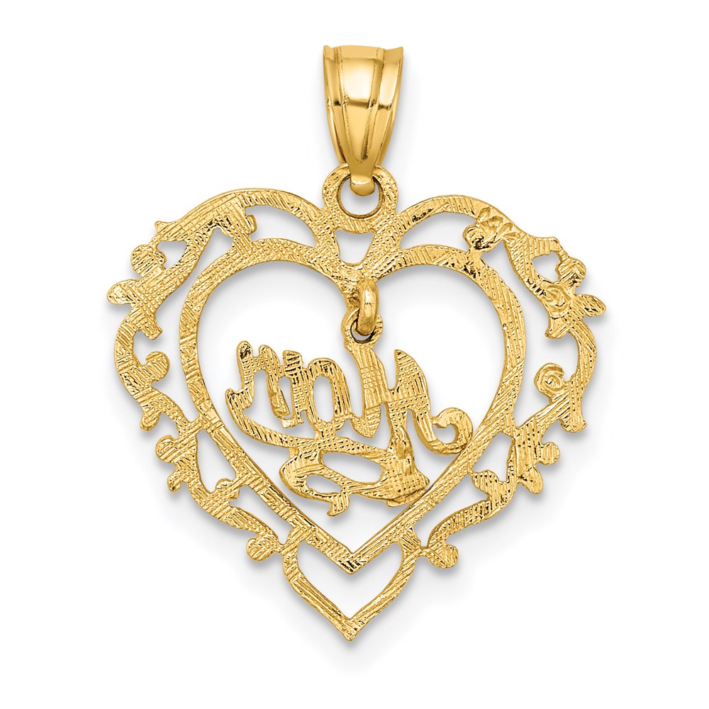 Million Charms 14K Yellow Gold Themed Polished Mom Dangle In Fancy Frame Heart Pendant