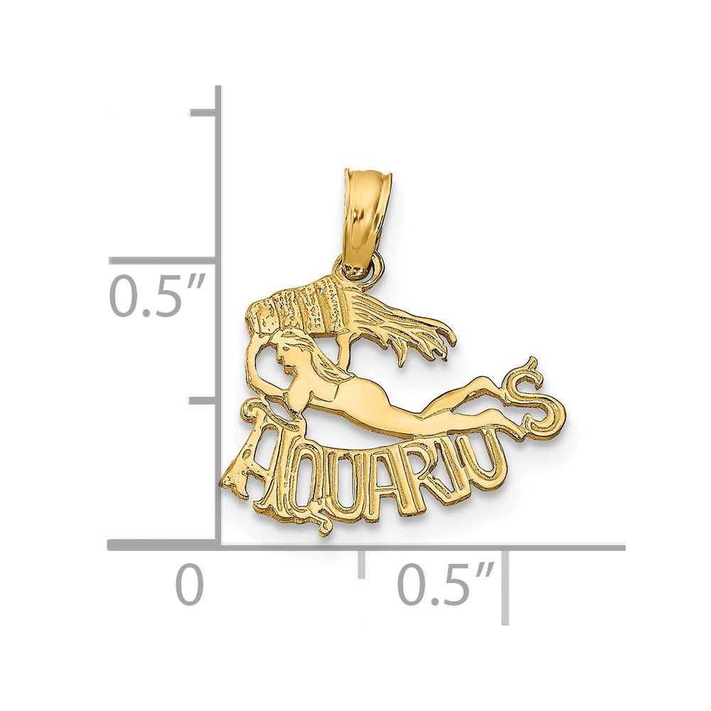 Million Charms 14K Yellow Gold Themed Engraved & Block Aquarius Charm
