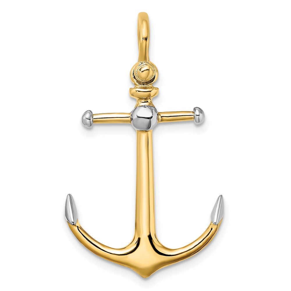Million Charms 14K Yellow Gold Themed With Rhodium-Plated 3-D Nautical Anchor With Long T Bar With Shackle Bail Charm