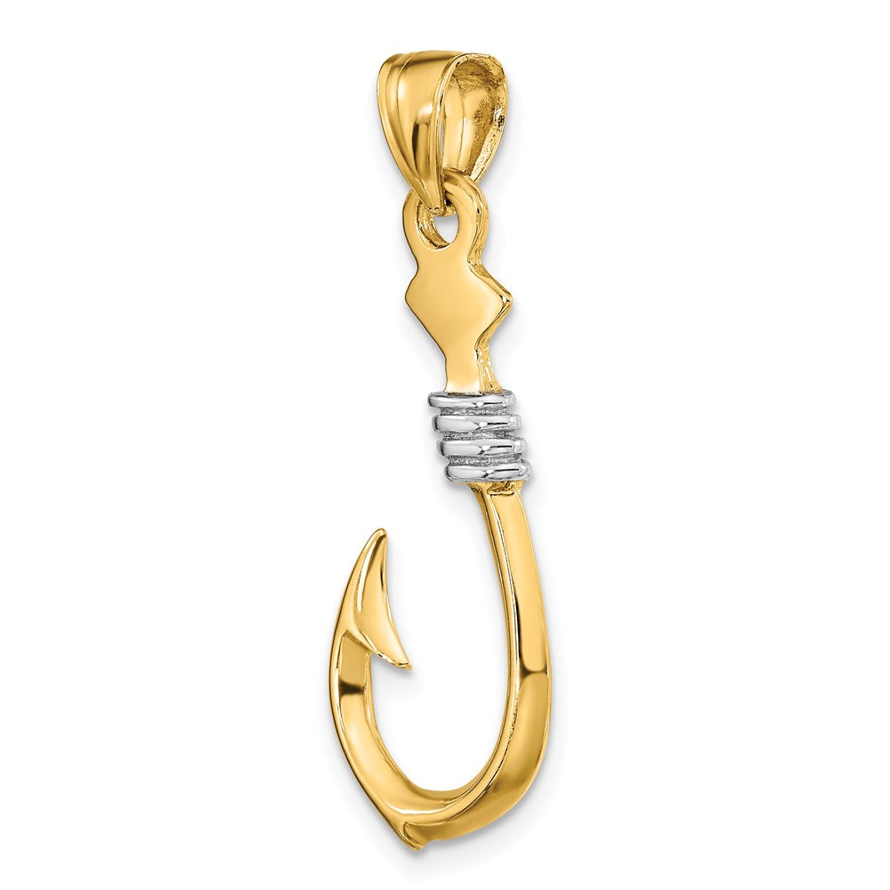 Million Charms 14K Yellow Gold Themed With Rhodium-Plated 3-D Fish Hook With Rope Charm