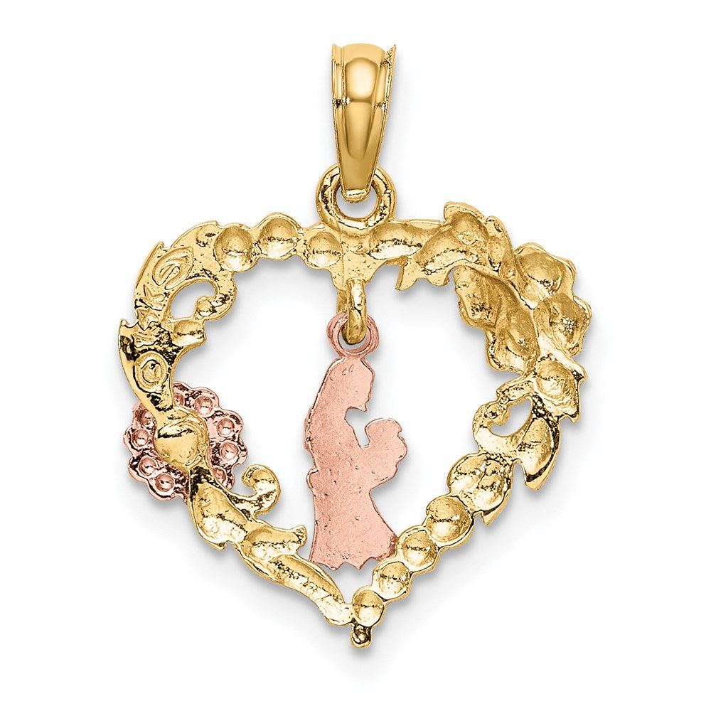Million Charms 14K Tri-Color Motherly Love With Flowers In Heart Charm