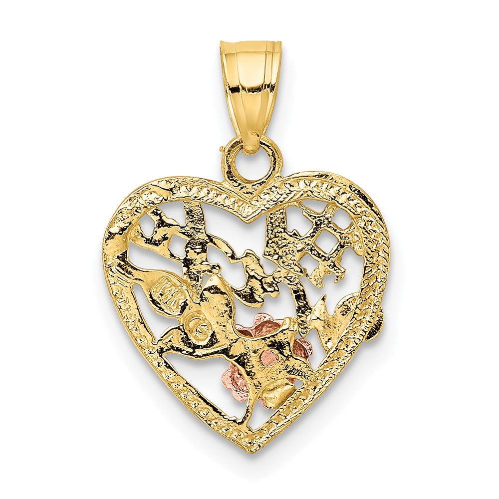 Million Charms 14K Two-Tone With Rhodium-Plated #1 Wife In Heart With Flower Charm