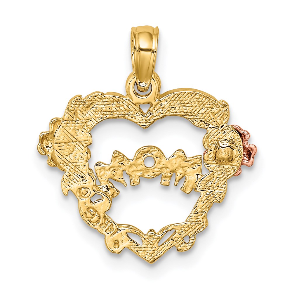 Million Charms 14K Tri-Color Mom Banner In Heart With Flower Charm