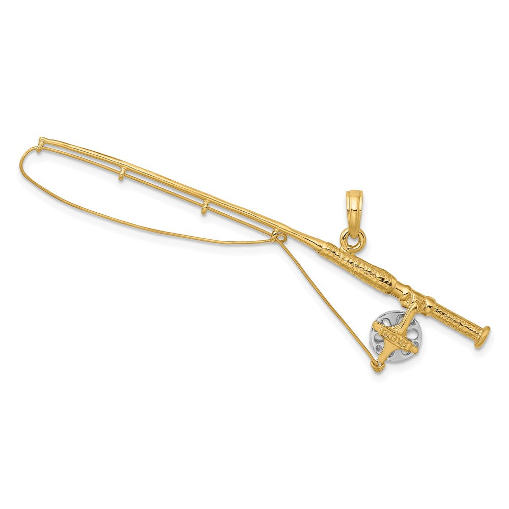 Million Charms 14K Yellow Gold Themed With Rhodium-Plated 3-D Fly Rod Fishing Pole Charm