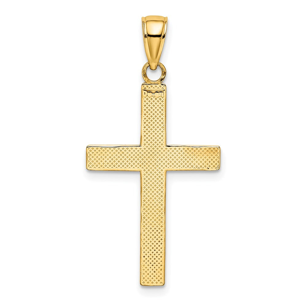 Million Charms 14K Yellow Gold Themed With Rhodium-Plated Polished Tubular Relgious Cross Charm