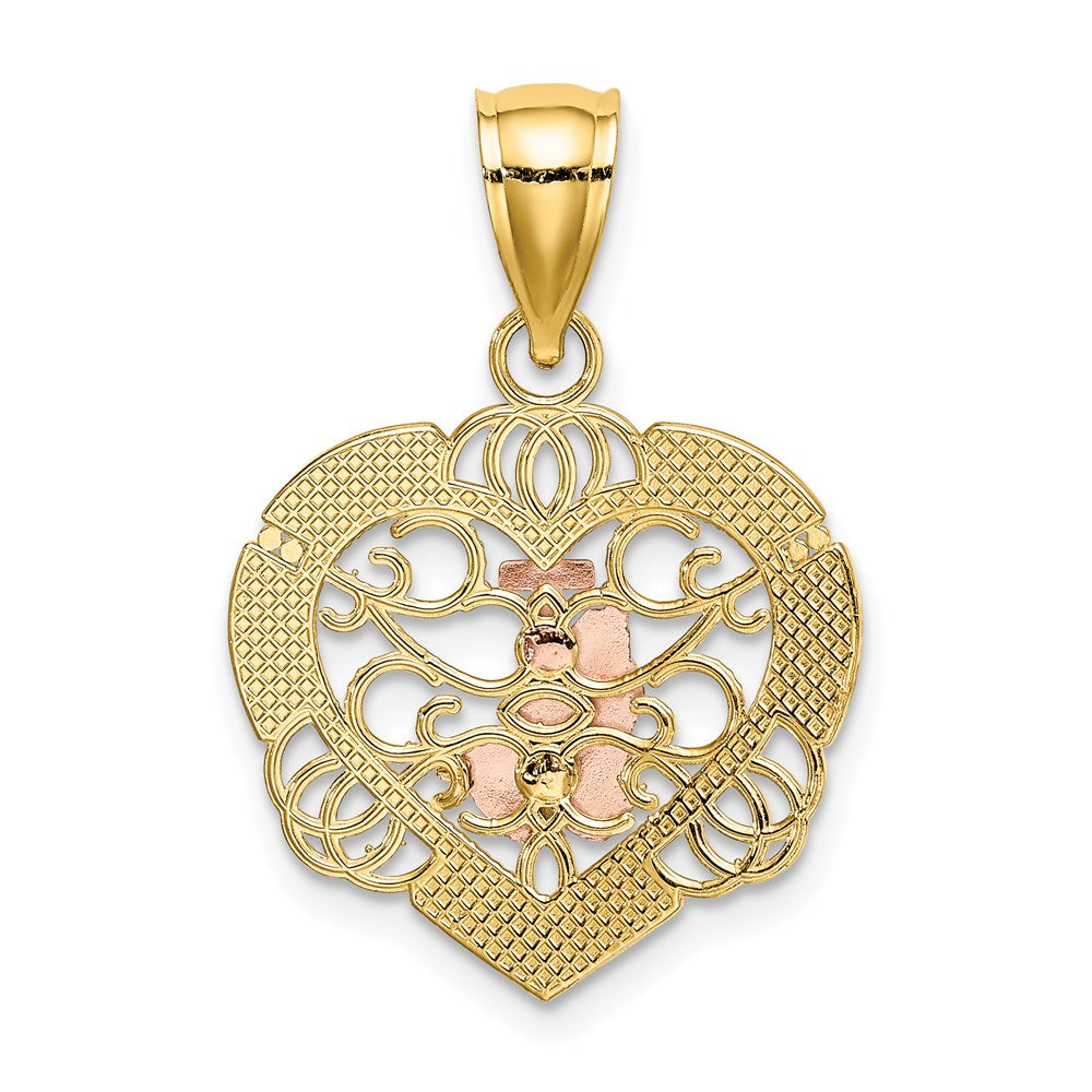 Million Charms 14K Tri-Color Praying Hands & Relgious Cross In Heart Charm