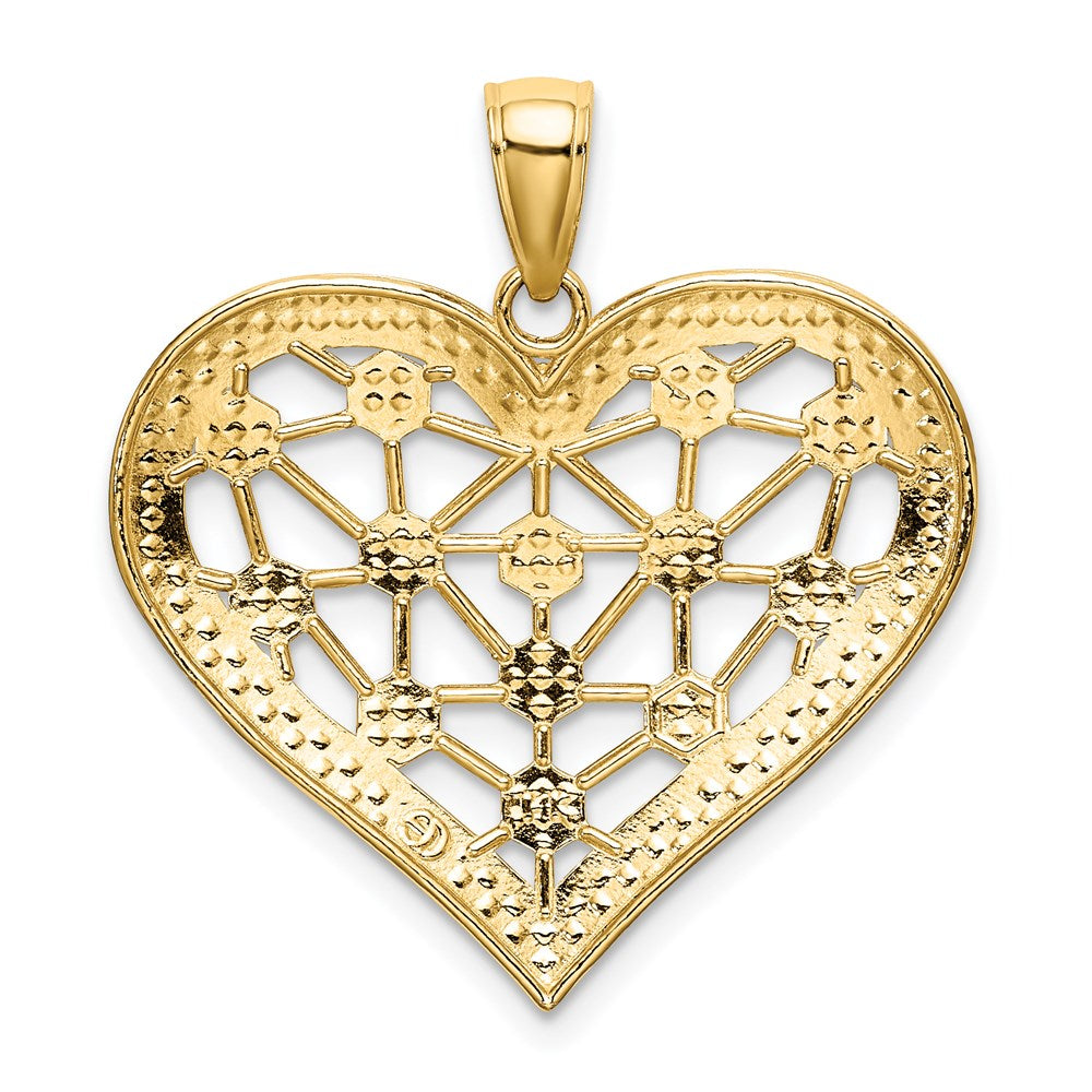 Million Charms 14K Yellow Gold Themed With Rhodium-Plated Lattice Center Heart Charm