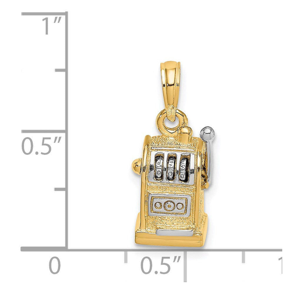 Million Charms 14K Yellow Gold Themed With Rhodium-Plated 3-D Slot Machine / Moveable Handle Charm