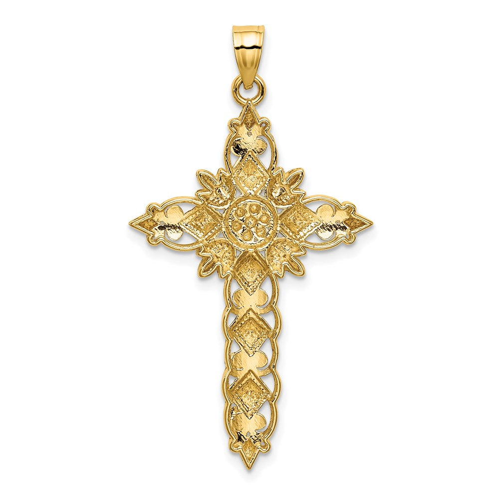 Million Charms 14K Yellow Gold Themed With Rhodium-Plated, Diamond-Cut Relgious Cross Charm