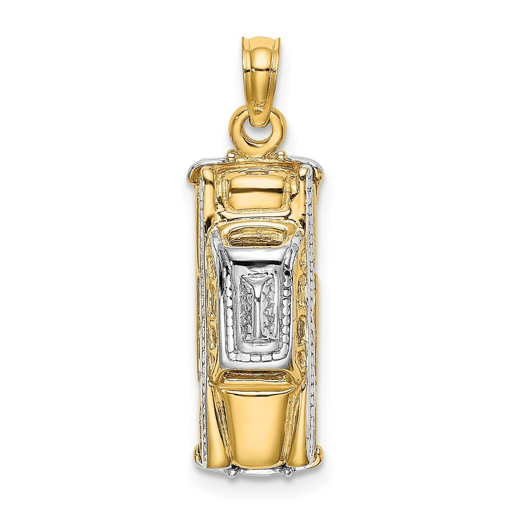 Million Charms 14K Yellow Gold Themed With Rhodium-plated 3-D Taxi Cab With Moveable Tires Charm