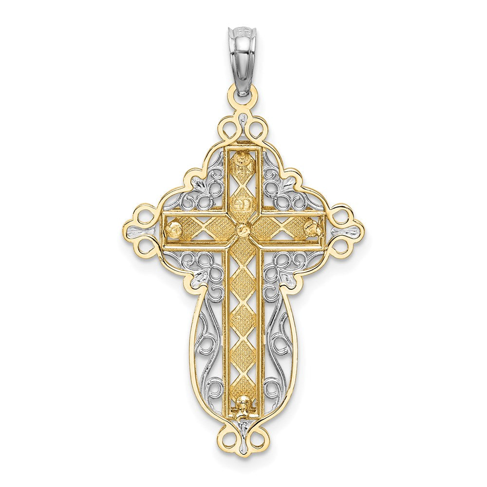 Million Charms 14K Two-Tone 2-D & Diamond-Cut Filigree Relgious Cross Charm