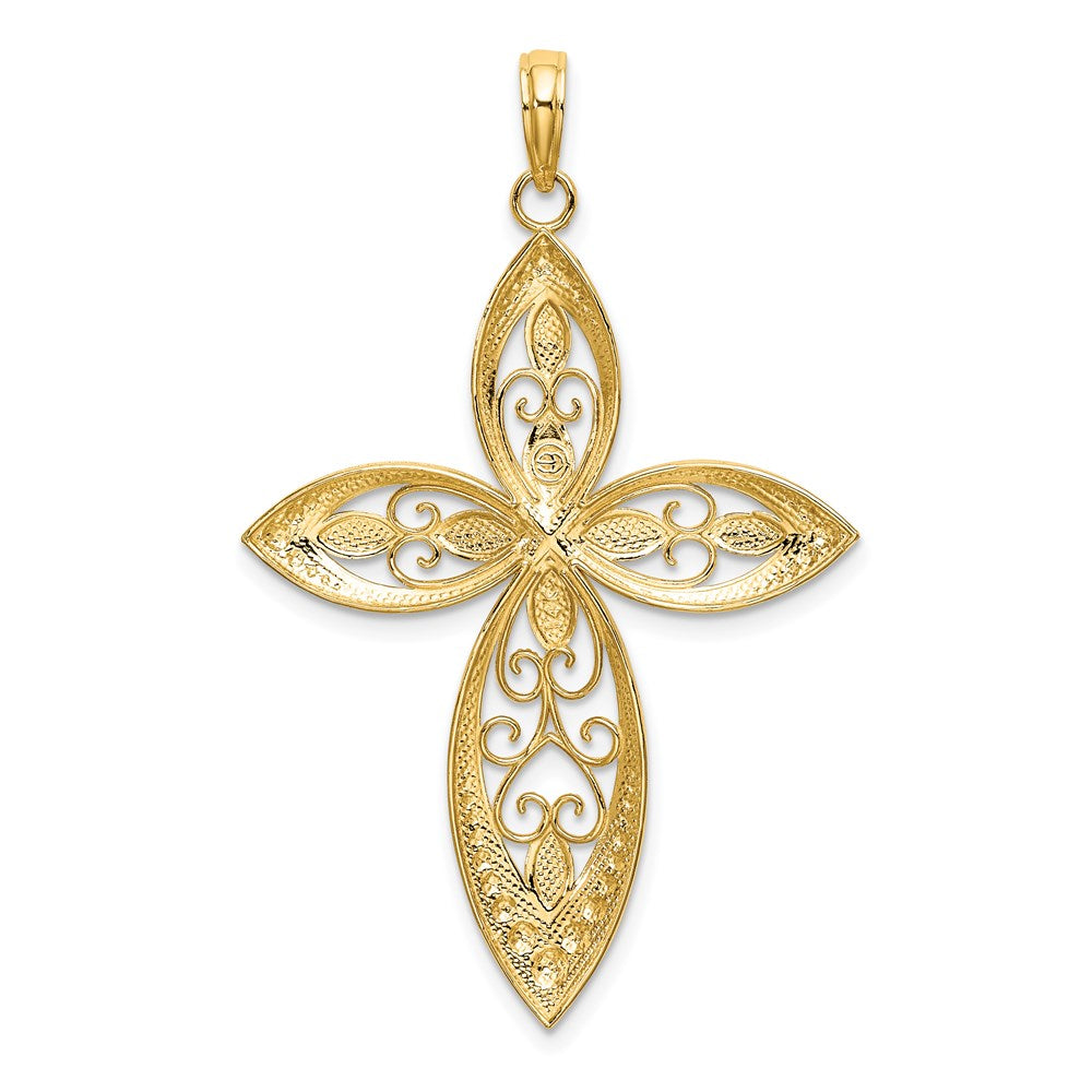 Million Charms 14K Yellow Gold Themed With Rhodium-Plated Beaded Filigree Relgious Cross Charm