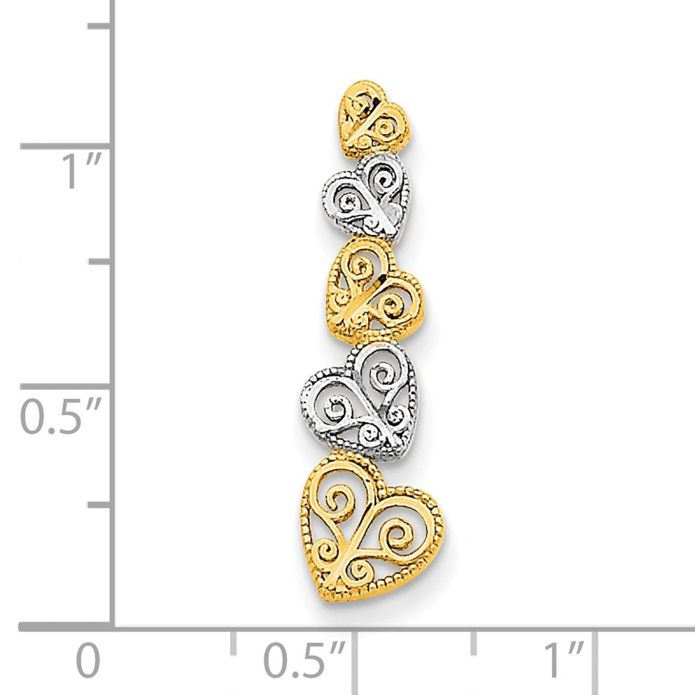 Million Charms 14K Two-Tone Polished Filigree Vertical Hearts Chain Slide