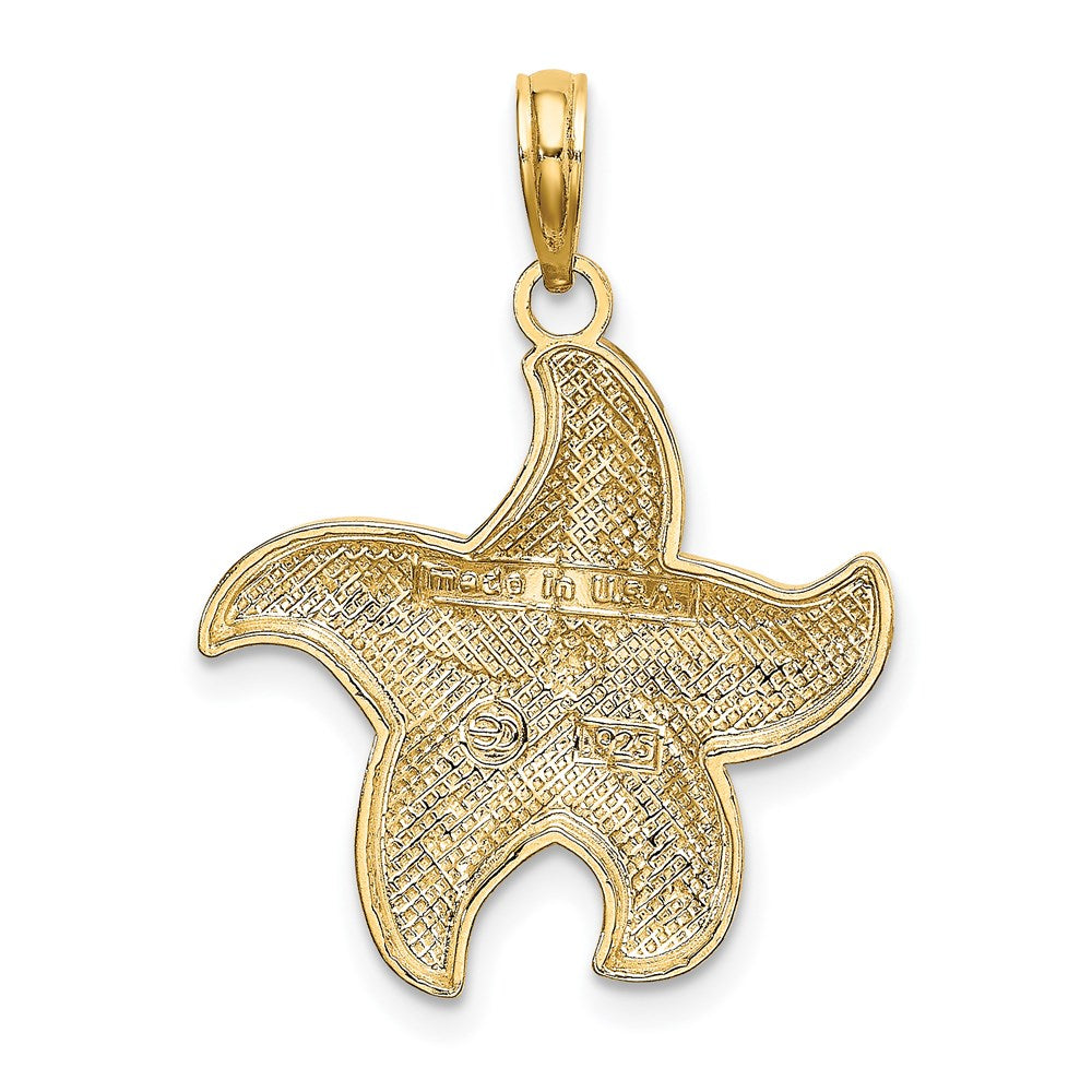 Million Charms 14K Yellow Gold Themed With Rhodium-Plated Diamond-Cut Polished Nautical Starfish Charm