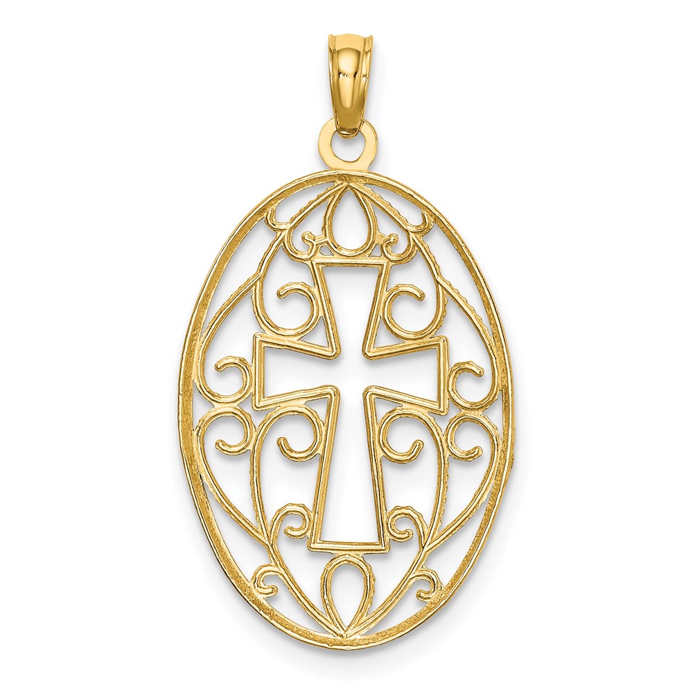 Million Charms 14K Yellow Gold Themed With Rhodium-Plated Beaded Filigree Relgious Cross Charm