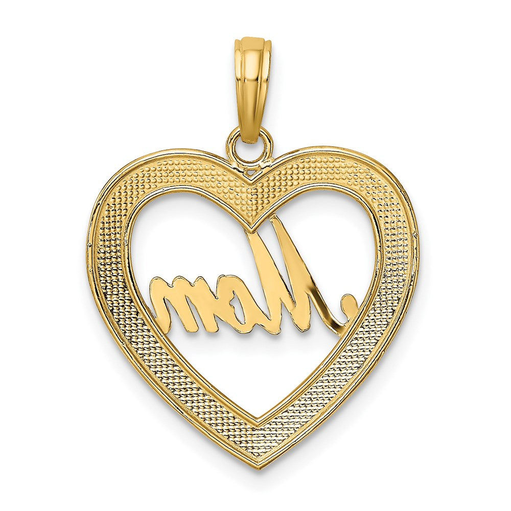 Million Charms 14K Yellow Gold Themed With Rhodium-Plated & Diamond-Cut Heart Frame Mom Charm
