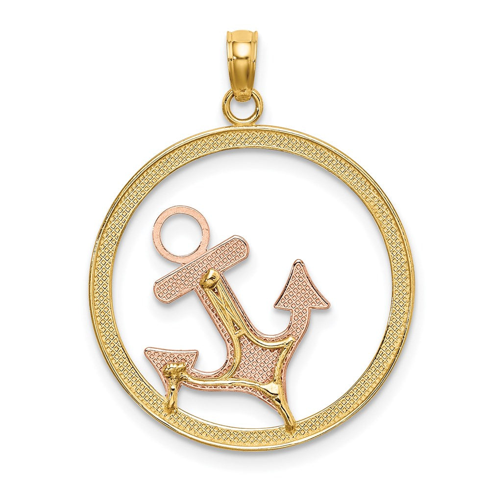 Million Charms 14K Tri-Color Nautical Anchor In Round Frame Charm