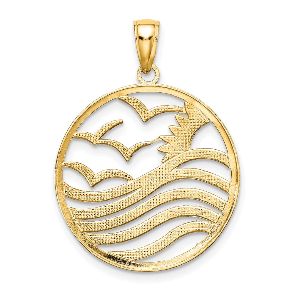 Million Charms 14K Yellow Gold Themed With Rhodium-Plated Sunset, Water & Seagulls In Found Frame Charm