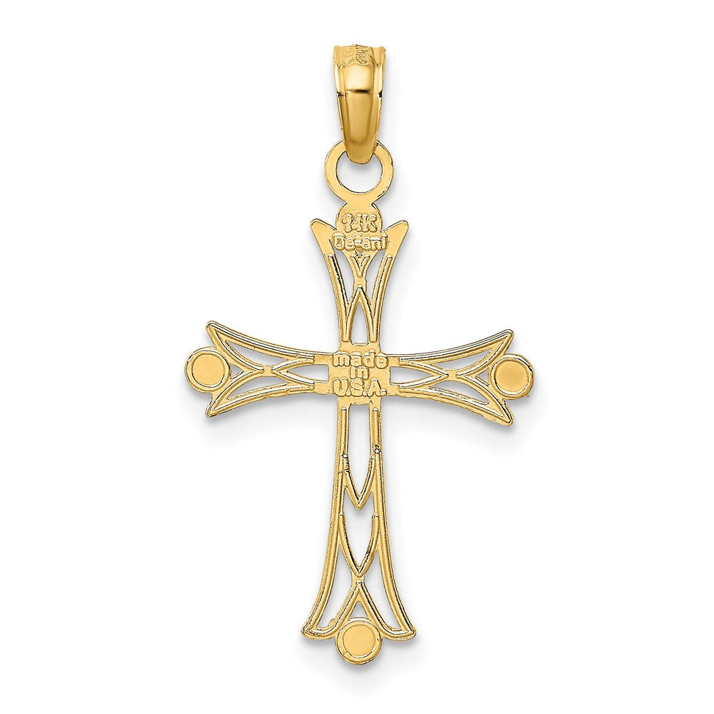 Million Charms 14K Yellow Gold Themed With Rhodium-Plated Textured Relgious Cross Charm