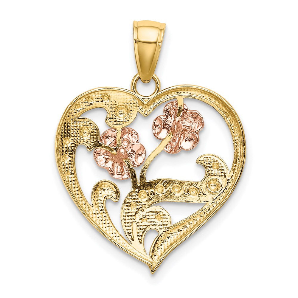 Million Charms 14K Two-Tone With White Rhodium-Plated Flower Heart Charm
