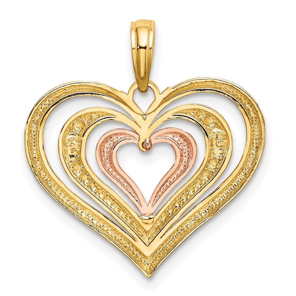 Million Charms 14K Tri-Color Beaded & Polished Triple Hearts Charm