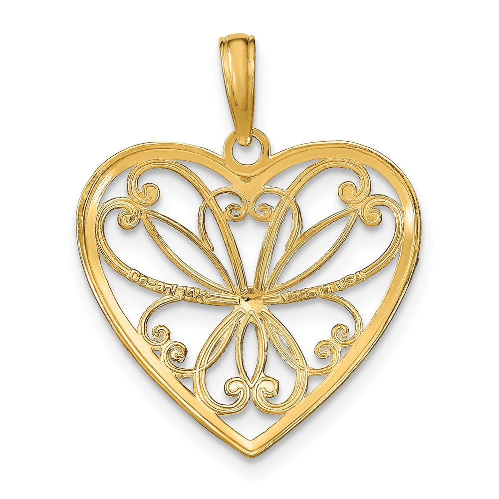 Million Charms 14K Yellow Gold Themed With Rhodium-Plated Filigree Heart Charm