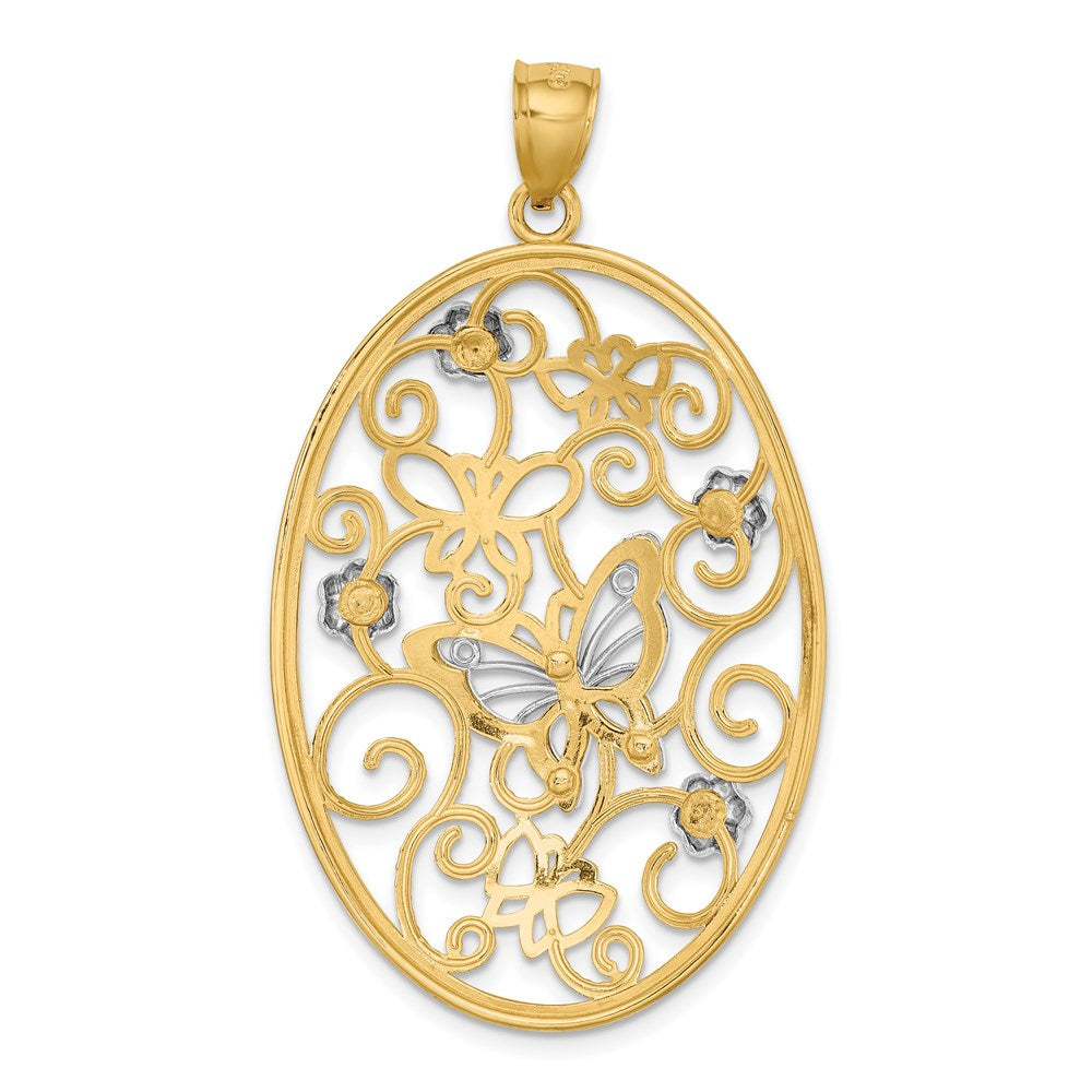 Million Charms 14Ktwo-Tone & Rhodium-Plated Butterfly & Flower Cluster In Oval Frame Charm