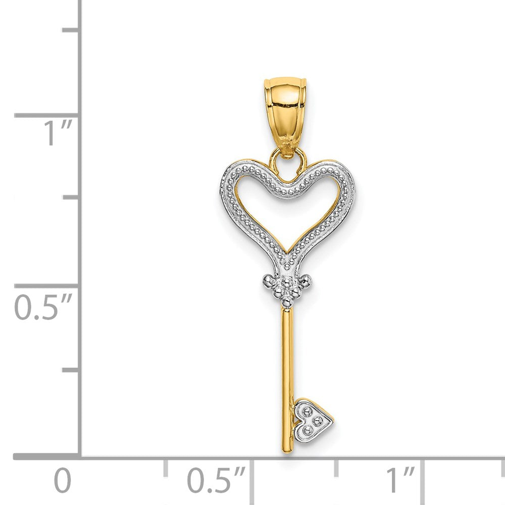 Million Charms 14K Yellow Gold Themed With Rhodium-plated Key With Heart Charm