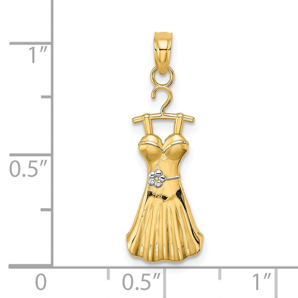 Dije de oro amarillo de 14 K con motivo de vestido con baño de rodio y flor de Million Charms