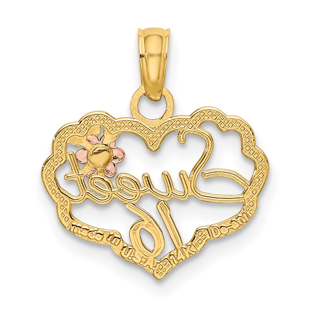 Million Charms 14K Two-Tone Sweet 16 Birthday Heart With Flower Charm