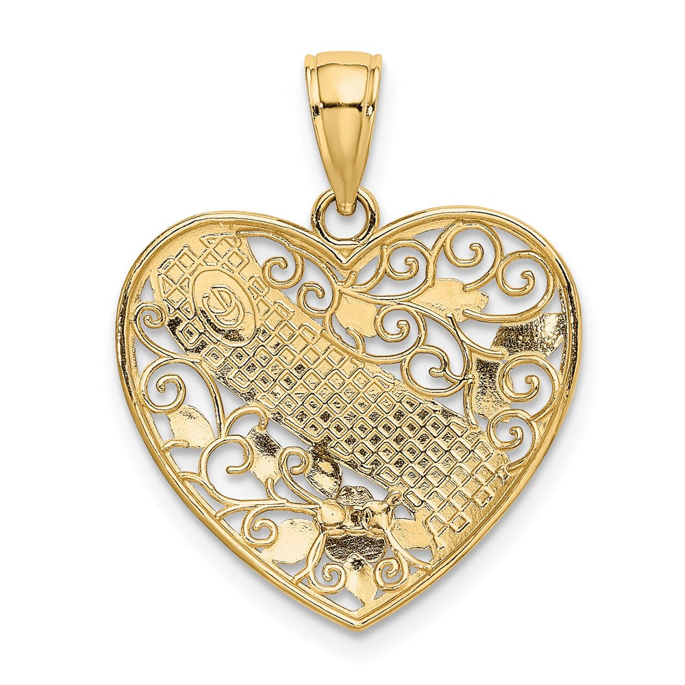 Million Charms 14K Tri-Color Grandma In Filigree Heart With Flowers Charm
